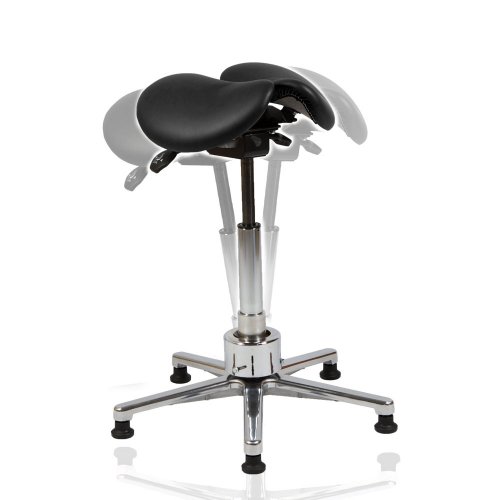 Hyvä satulatuoli kaksiosainen musta Ergonea Dual Twist nahka, edullinen ja ergonominen kotimainen aktiivituoli