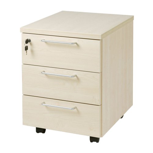 Basic työpöydän laatikosto kolmella vetolaatikolla ja lukituksella, vaahteran värinen laatikosto työpöydän alle edulliseen hintaan