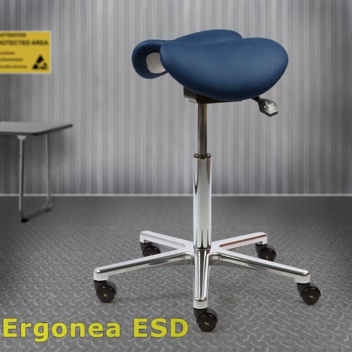 Kaksiosainen satulatuoli Ergonea Dual ESD miehille sininen, hinta tarjous satulatuoli on täysin maadoitettu, myös pyörät on maadoitettu