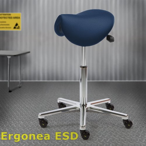 Ergonominen satulatuoli Ergonea Luxe ESD sininen on kotimainen maadoitettu sähköä johtava satulatuoli. Ergonea Luxe ESD purkaa pienimmätkin jännitteet, satulatuoli hinta tarjous netistä edullisesti