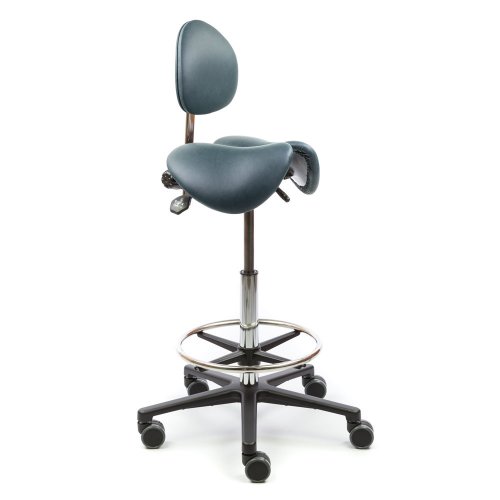 Ergonea Dual Gym kaksiosainen ergonominen satulatuoli miehille selkänojalla sininen nahka verhoilu ja jalkarengas