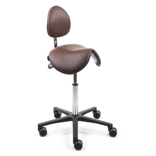 Kotimainen satulatuoli selkänojalla Ergonea Luxe Gym ruskea nahka ristiseläntuki