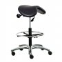 Ergonominen ja korkea satulatuoli jalkatuella miehille Indy 6 musta nahka 