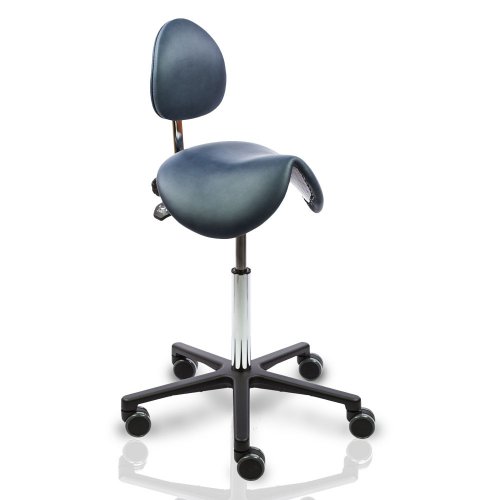 Ergonominen Satulatuoli selkänojalla Ergonea Luxe Gym naiselle on hyvä kotimainen satulatuoli ristiseläntuella, johon on valittavissa sininen, ruskea tai musta nahkaverhoilu hinta tarjous