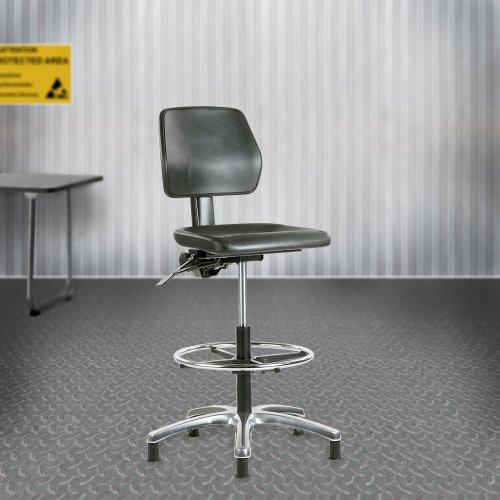 Teollisuustuoli / laboratoriotuoli korkea Indy 4 musta edulliseen hintaan, ergonominen teollisuustuoli eli laboratoriotuoli jalkarenkaalla musta, paras hinta ja paras ergonomia, korkea teollisuustuolit ja laboratoriotuolit edullisesti musta jalkarenkaalla