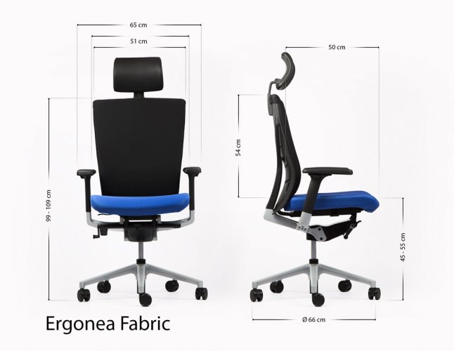 Ergonomisen ja säädettävän Ergonea Fabric työtuolin mitat