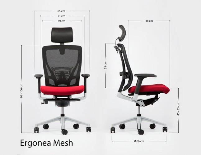 Verkkoselkäisen Ergonea Mesh työtuolin mitat