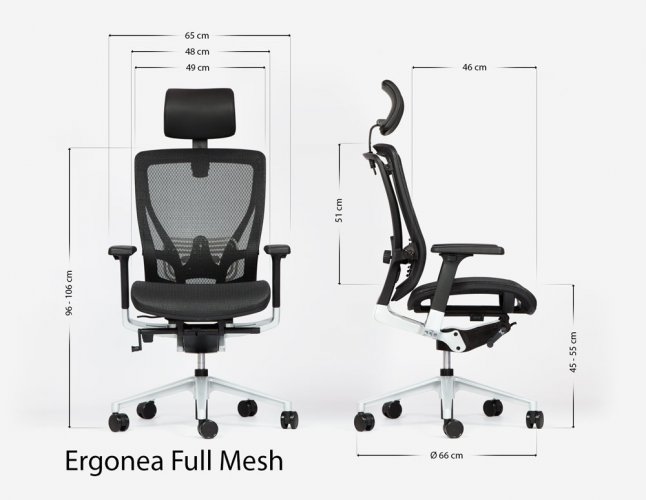 Hyvän työtuolin ja hinnaltaan edullisen Ergonea Full Mesh verkkotuolin mitat